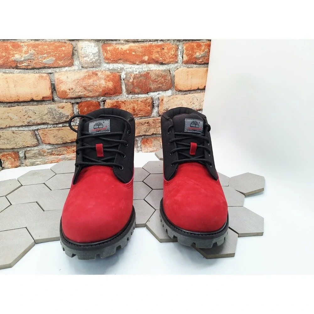 Timberland Premium Mid Lace Chukka Boots Red Black Mens Size 12 Nubuck TB0A431